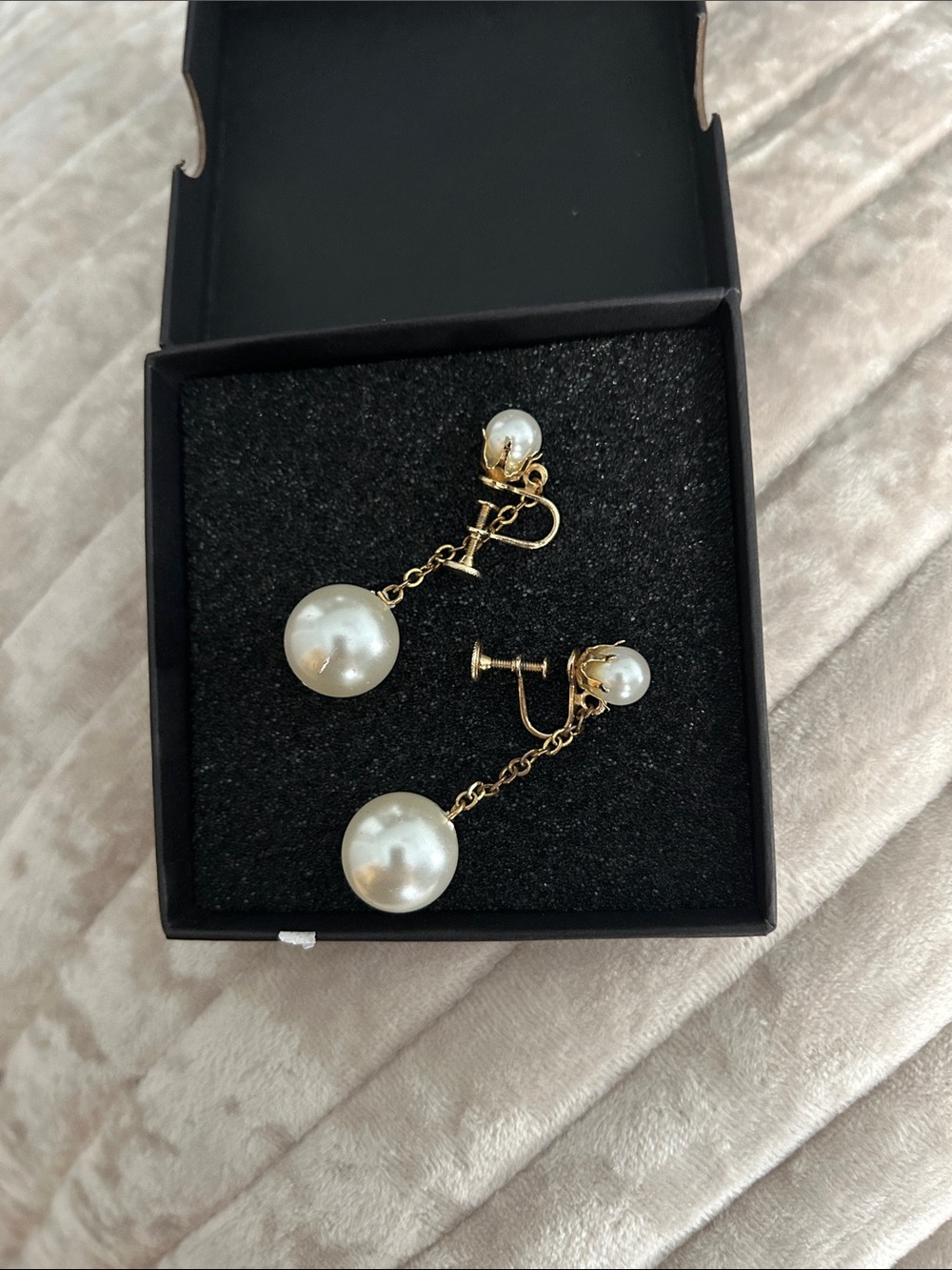 Gold-Plated Pearl Drop Clip-On Earrings - White Pearls